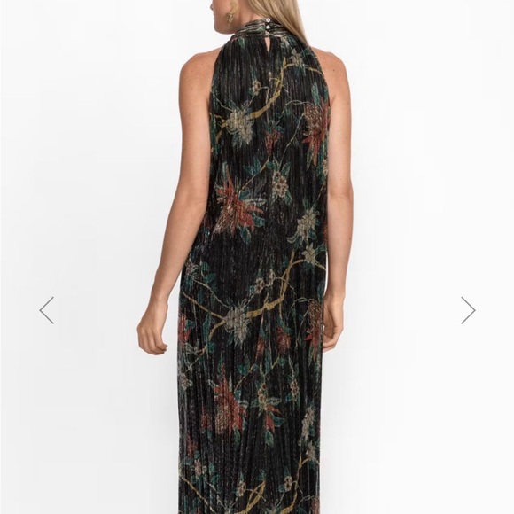 Johnny Was Black Floral Halter Maxi Dress with Green and Rust Accents - Picture 2 of 5